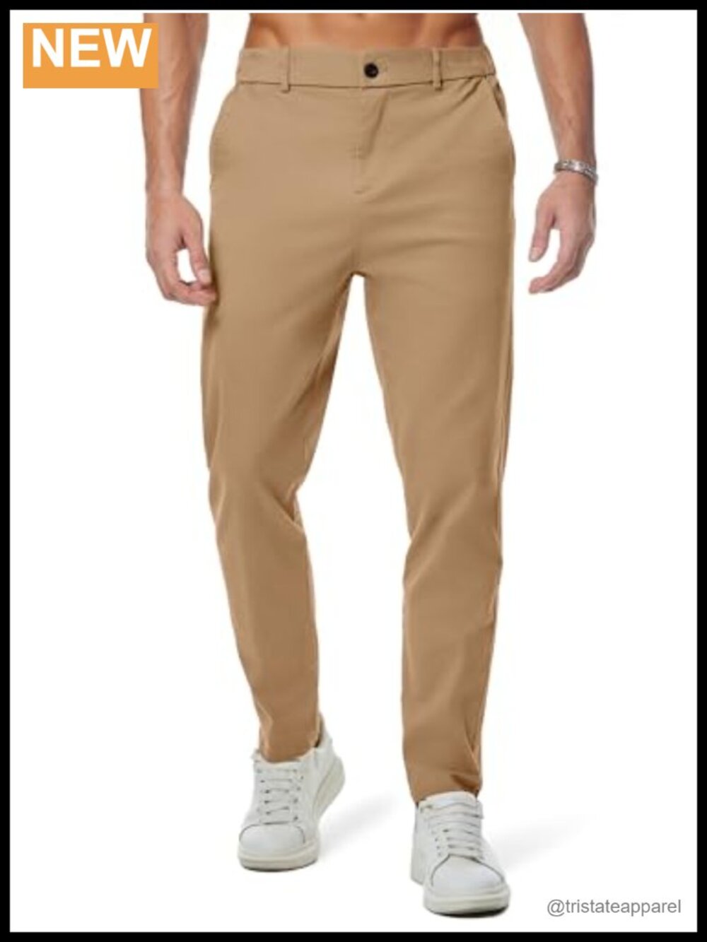 Men's Stretch Chino Pants Elastic Waist Tapered Golf Trousers
